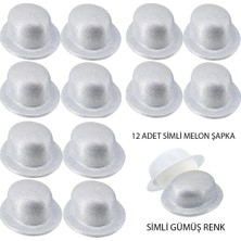 Sylar Gümüş Renk Simli Melon Yuvarlak Parti Şapkası 12 Adet