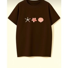 Punix Kids Özel Üretim Deniz Kabuğu Deniz Yıldızı Baskılı Kız Çocuk Marin T-Shirt