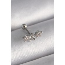 Sylar 316L Çelik Gümüş Renk Zirkon Taşlı Çiçek Tragus Piercing