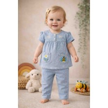 Baby Buu Arı ve Çiçek Detaylı Kot Kız Bebek Taytlı Alt Üst Takım