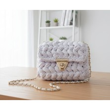 Home Art Paris Özel Tasarım El Yapımı Örgü Çapraz Çanta – Gold Zincir Askılı Beyaz Penye El Çantası – Vıp Hediye Serisi