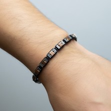 Valmont Accessories Hematit Taşlı Kahve/antrasit Erkek Bileklik Ince Kare Kesim Parlak Modern Bileklik