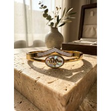 Meneva Aksesuar Yılan Figürlü ve Zirkon Taş Detaylı Altın Gold Renk Paslanmaz Çelik Kelepçe