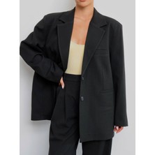 Spica Siyah Pamuklu Extra Oversıze Blazer Ceket+ Palazzo Pantolon Takım