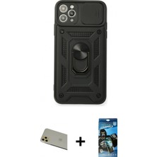 İlk El Grup Ieg™ iPhone 11 Pro Max Ahenk Klasik - Siyah 34D Izgaralı Cam + Gold Rainbow Kamera Lens Koruma Cam