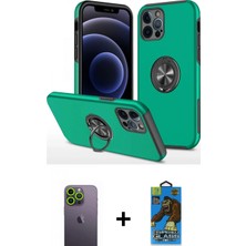 İlk El Grup Ieg™ iPhone 12 Pro Max Odak Form Prime - Siyah 18D Cam Ekran Koruyucu + Yeşil Neon Fosforlu Kamera Lens