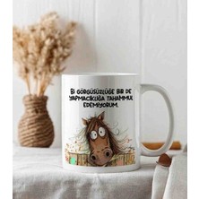 Weiler Riger Görgüsüzlüğe Tahammül Edemiyorum Yazılı At Figürlü Esprili Premium Porselen Kupa Bardak Hediye WR016