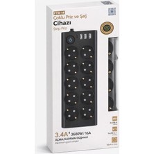 vooka Akıllı Güç Istasyonu 10’lu Priz 3680W 16A 3xusb + Type-C Şarjlı Anahtarlı Çoklu Priz