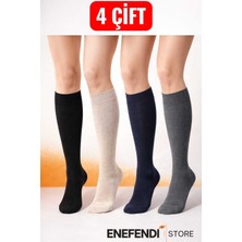 NF ND ENEFENDİ Kadın 4’lü Pamuklu Dizaltı Çorap Mevsimlik Pantolon Çorabı Siyah Bej Lacivert Füme 36-40