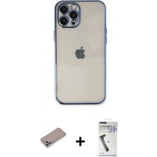 İlk El Grup Ieg™ iPhone 12 Pro Vadi Minimal - Şeffaf Uv Polymer Nano Ekran Koruyucu + Sierra Blue Shine Kamera Lens Koruma Cam