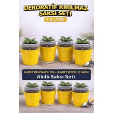 Hüskon Ticaret 4 Adet Dekoratif Dış + 4 Adet Şeffaf Iç Saksı Akıllı Saksı Seti 1,8 Litre