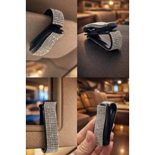 Işıltı Design Kadınlara Özel Araç Içi Gözlük ve Kart Tutucu Kristal Taşlı Işıltılı Klipsli Güneşlik Organizer