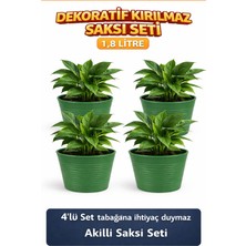 Hüskon Ticaret 4 Adet Dekoratif Dış + 4 Adet Iç Saksı Akıllı Saksı Seti 1,8 Lt
