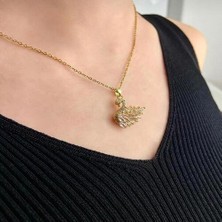 Deryora Kristal Taşlı Kuğu Model Gold Renk Çelik Kolye