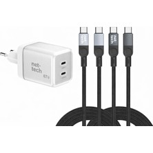 Boğazören Ikili Şarj Başlığı Çift Portlu Sarj Başlığı Cihaz 67W Turbo Hızlı Şarj Aleti +2li 100W Şarj Kablosu