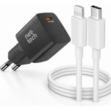 Boğazören Siyah Bir Ucu Iphone Bir Ucu Android 20W Kablo + Usb-C Hızlı Şarj Aleti(Qc3.0 Destekli/evrensel Uyum