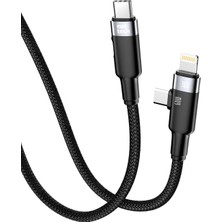 Boğazören Iphone 13/14/15/16/17 Pro Max-Samsung Uyumlu Çift Uçlu Hızlı Şarj Kablosu Type-C To Type-C+Lightning