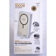 vooka 10000MAH Magsafe Powerbank 20W Hızlı Şarj Kablosuz LCD Ekranlı Standlı Taşınabilir Şarj