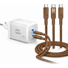 Boğazören Turbo Hızlı Iki Kablolu Şarj 67W Gan Şarj Cihazı Çift Girişli Adaptörü+Ikili 100W Hızlı Şarj Kablosu