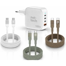 Boğazören Çift Çıkışlı Type-C Üç Kablolu 100W Pd+Qc Ganprime Hızlı Şarj Aleti Şarj Adaptörü Cihazı Kablolu