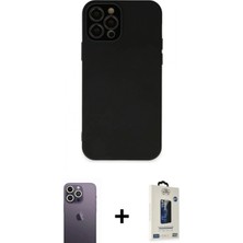 İlk El Grup Ieg™ iPhone 12 Pro Max Çekirdek Modern Serisi - Siyah Bilvis Hayalet Cam Ekran Koruyucu + Beyaz Neon Fosforlu Kamera Lens