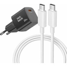 Boğazören Siyah Iki Ucu Type-C Kablo 20W Usb-C Hızlı Şarj Aleti + Type-C Kablo( Qc3.0 Destekli/evrensel Uyum )