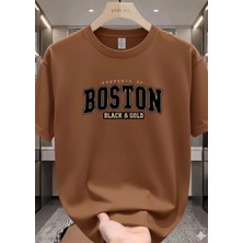 Punix Büyük Beden Özel Seri Boston Göğüs Baskılı %100 Pamuk Yeni Stil Battal Erkek T-Shirt