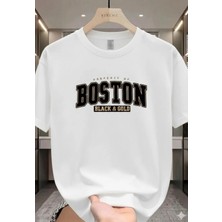 Punix Büyük Beden Özel Seri Boston Göğüs Baskılı %100 Pamuk Yeni Stil Battal Erkek T-Shirt