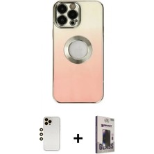 İlk El Grup Ieg™ iPhone 13 Pro Max Kutup Yansıma Özel Seri - Siyah Bilvis Hayalet Cam Ekran Koruyucu + Gold Shine Kamera Lens