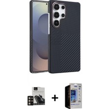 İlk El Grup Ieg™ Galaxy S23 Ultra Doruk Serisi - Siyah Durable Full Glue Curved Hayalet Cam + Gold Pvd Metal Kamera Lens