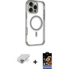İlk El Grup Ieg™ iPhone 14 Pro Max Eksen Klasik Koleksiyonu - Siyah Buffer Hayalet Cam Ekran Koruyucu + Gold Band Metal Kamera Lens