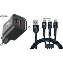 Boğazören Çok Kablolu Şarj Cihazı Aleti 20W Pd 3000 Mah + USB To 18W Micro + 12W Lightning + 18W Type-C Kablo.