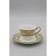 İpek Porselen Şık Kabartma Varak Yaldızlı 6 Kişilik Kahve Fincan Takımı Papatya Model