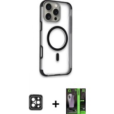 İlk El Grup Ieg™ iPhone 16 Pro Max Eksen Klasik Koleksiyonu - Şeffaf 360 Full Body Arka Koruyucu + Siyah Pvd Metal Kamera Lens