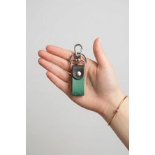 Pepuza Hakiki Deri - Kancalı Çift Renkli Mini Anahtarlık - Su Yeşili