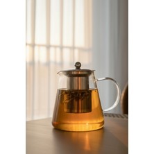 İpek Porselen Borosilikat Cam Çelik Iç Süzgeçli Bitki Çayı Demliği Kulplu 950 ml