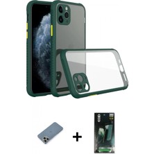İlk El Grup Ieg™ iPhone 11 Pro Max Nova Asil Özel Seri - Şeffaf 360 Full Body Arka Koruyucu + Açık Yeşil Metal Kamera Lens Koruma Cam