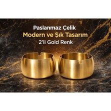 Dies 2 Adet Gold-Gümüş Metal Küllük Kapaksız Yuvarlak Tasarım 8 cm Modern Şık Gold Renk