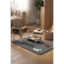 MatGo Pati Su Geçirmez Kaymaz Gri Kedi Köpek Mama Paspası 50x70 cm Kemik Figürlü Şık Tasarım