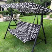 Mor Minder Salıncak Minder Seti Tenteli  2 Kişilik Süngerli Siyah - Beyaz  130X45