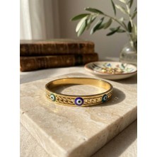 Meneva Aksesuar Nazar Boncuğu Zincir Örgü Motifli Altın Gold Renk Paslanmaz Çelik Kelepçe