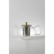 İpek Porselen Isıya Dayanıklı Borosilikat Paslanmaz Çelik Süzgeçli Ateş Üstü Cam Demlik 1 Litre