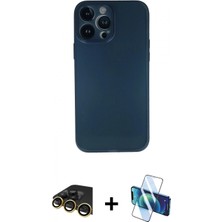 İlk El Grup Ieg™ iPhone 13 Pro Max Yadigar Yansıma Serisi - Siyah 3D Antistatik Cam Ekran Koruyucu + Gold Raze Metal Kamera Lens
