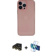 İlk El Grup Ieg™ iPhone 13 Pro Max Yadigar Yansıma Serisi - Siyah 3D Antistatik Cam Ekran Koruyucu + Gold Raze Metal Kamera Lens