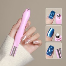 Aba Nails Kedi Gözü Oje 3ü Bir Arada Mıknatıs Cat Eye Magnet Kalp ve Çizgi Efekt Pembe