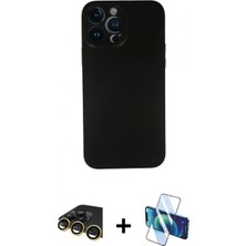 İlk El Grup Ieg™ iPhone 13 Pro Max Yadigar Yansıma Serisi - Siyah 3D Antistatik Cam Ekran Koruyucu + Gold Raze Metal Kamera Lens