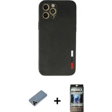 İlk El Grup Ieg™ iPhone 12 Pro Doruk Asil Koleksiyonu - Siyah 34D Hayalet Izgaralı Cam + Siyah Shine Kamera Lens Koruma Cam