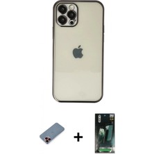 İlk El Grup Ieg™ iPhone 12 Pro Max Vadi Minimal - Şeffaf 360 Full Body Arka Koruyucu + Kırmızı Metal Kamera Lens Koruma Cam