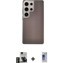 İlk El Grup Ieg™ Galaxy S24 Ultra Eksen Prime - Siyah Durable Full Glue Curved Hayalet Cam + Gold Pvd Metal Kamera Lens