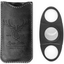 Valkyrie Premium Çift Bıçaklı Puro Makası Paslanmaz Çelik Kesici Puro Kesme Aparatı Kılıflı Siyah